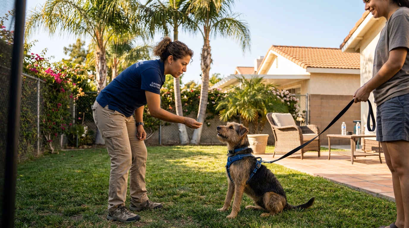 Certified dog trainer working with aggressive dog in Los Angeles