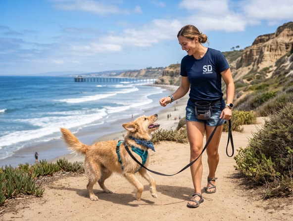 Dog trainer working with an aggressive dog in San Diego California
